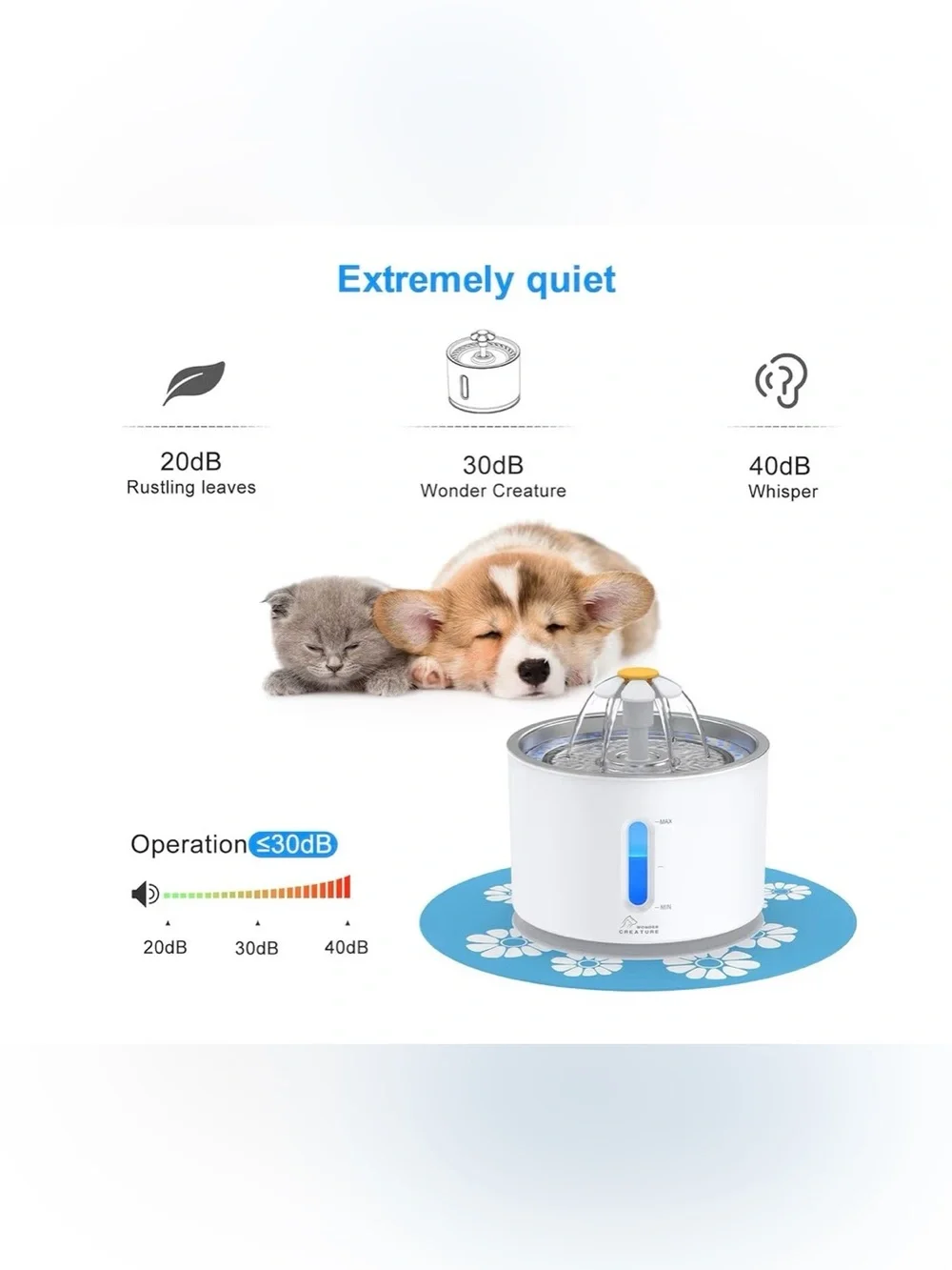 White Pet Water Fountain with Flower Top 3 Filters And Mat